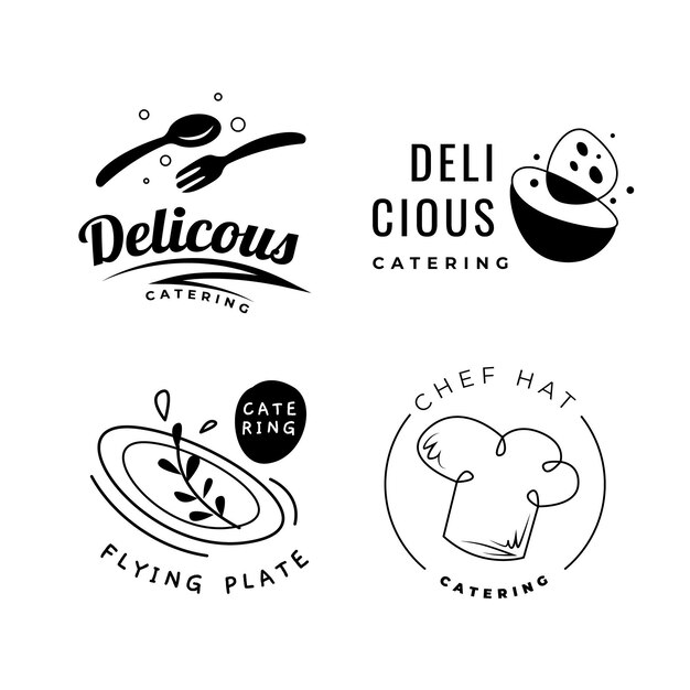 Free Vector | Pack of flat design catering logos