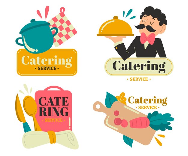 Pack of flat design catering logos