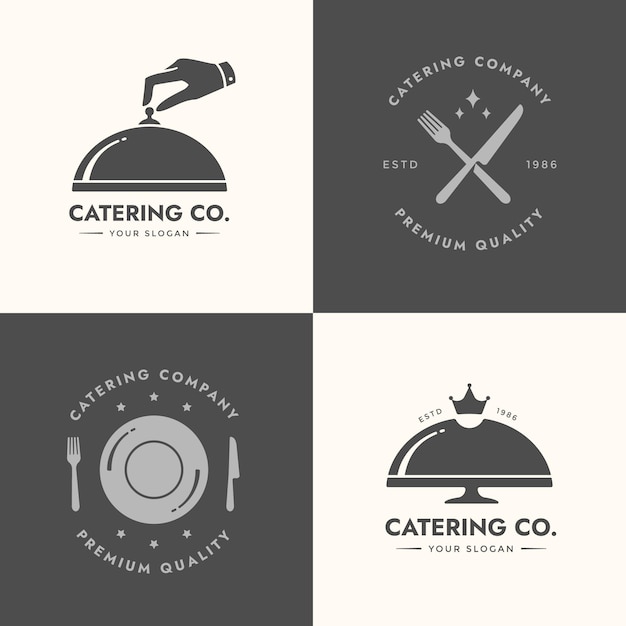 Pack of flat design catering logos