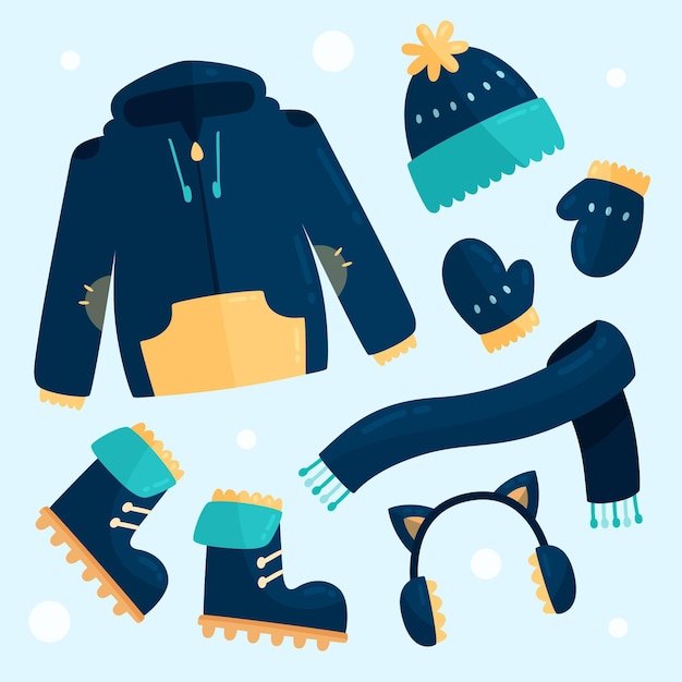 Pack of flat design cozy winter clothes