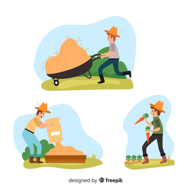 Free vector pack of flat design people working in agriculture