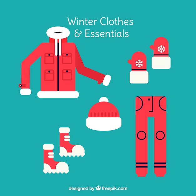 Free vector pack of flat red winter clothes