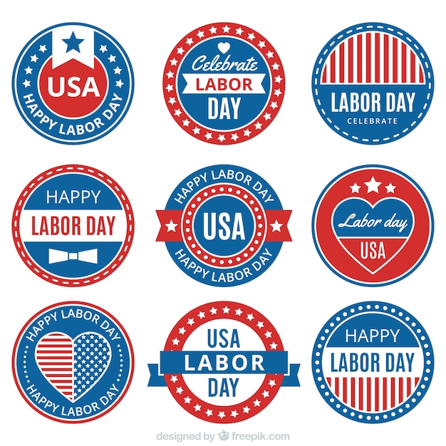 Free vector pack of flat stickers labor day