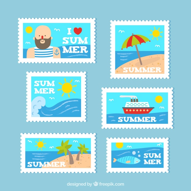 Vettore gratuito confezione di piatti francobolli estivi