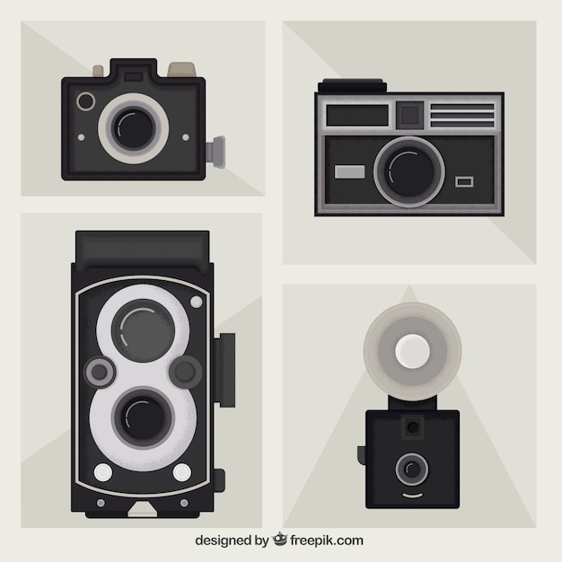 Free vector pack of flat vintage cameras