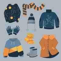 Free vector pack of flat winter clothes and essentials