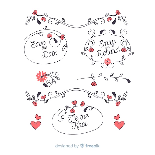 Free vector pack of floral hand drawn wedding ornament