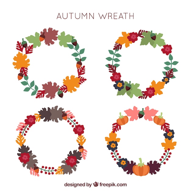 Free vector pack of four autumn decorative wreaths