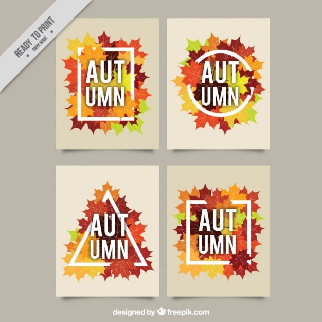 Free vector pack of four beautiful autumn dry leaves cards