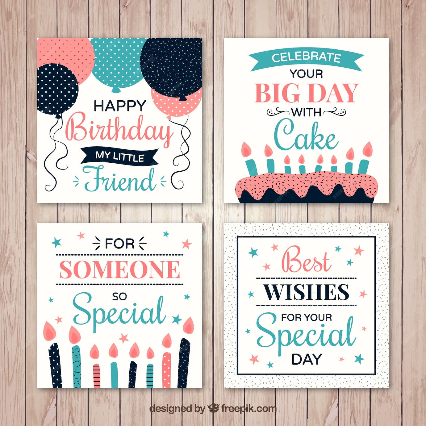 free-vector-pack-of-four-birthday-card-with-candles-and-balloons