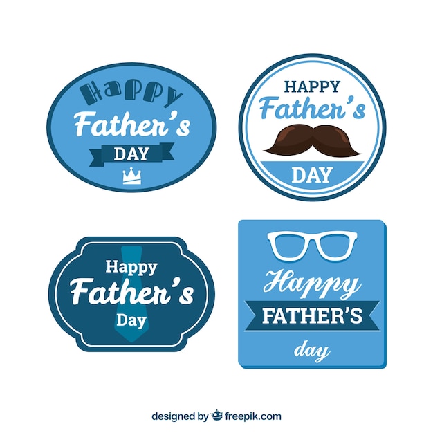 Free vector pack of four blue stickers for father's day