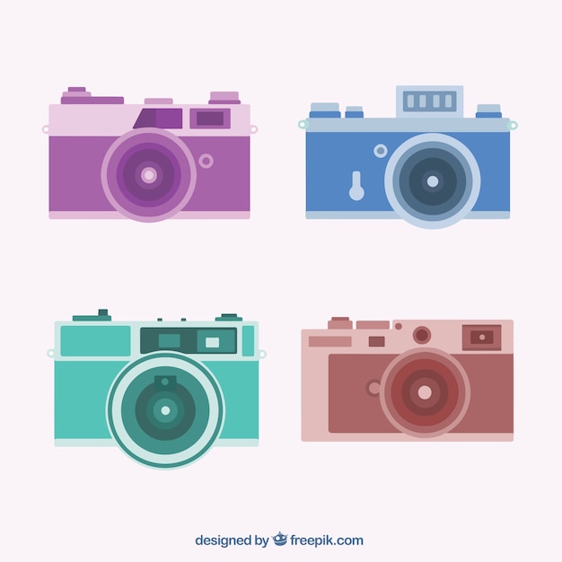 Pack of four cameras in flat design 