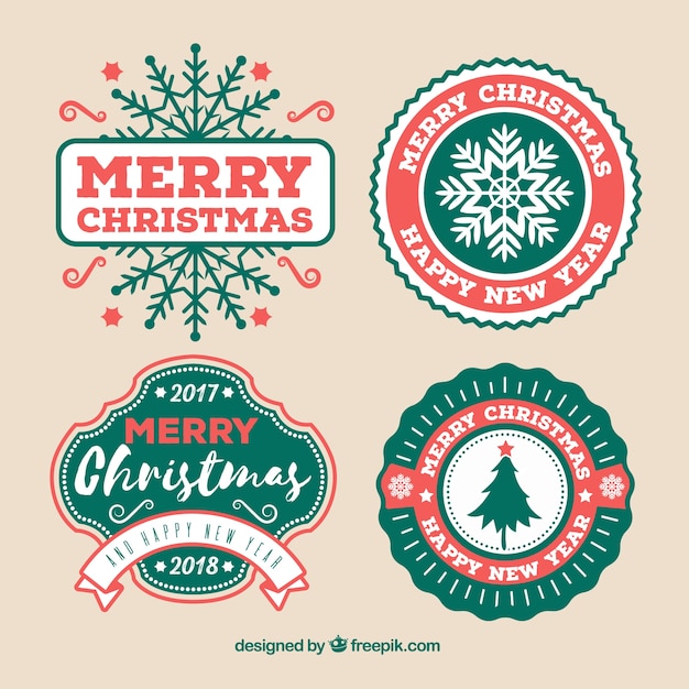 Free vector pack of four christmas stickers in retro style