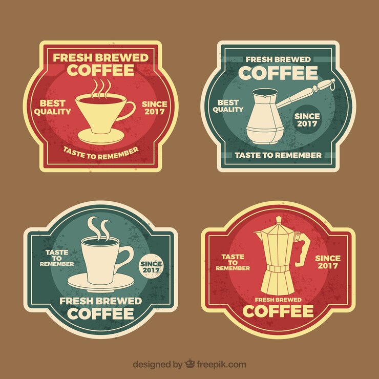 Free Vector pack of four coffee badges in vintage style