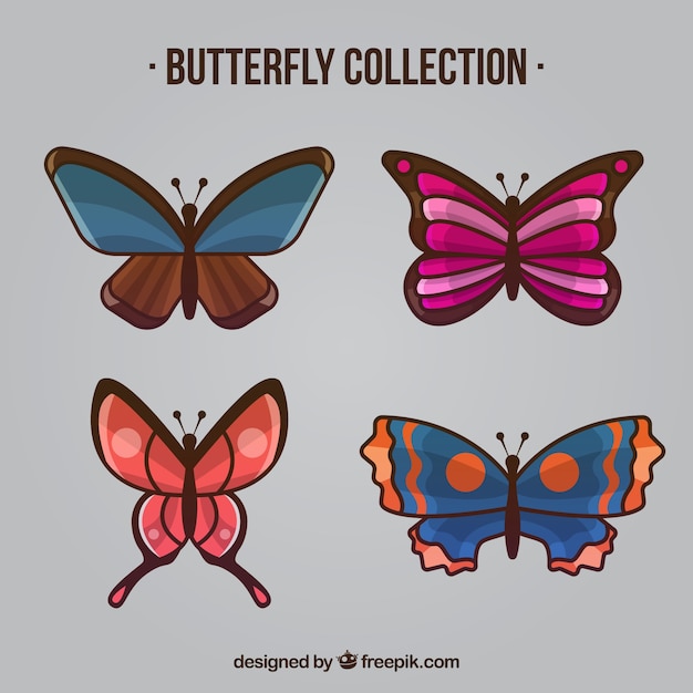 Free vector pack of four colored butterflies