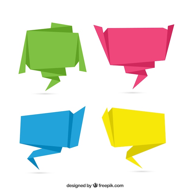 Free vector pack of four colored origami speech bubbles