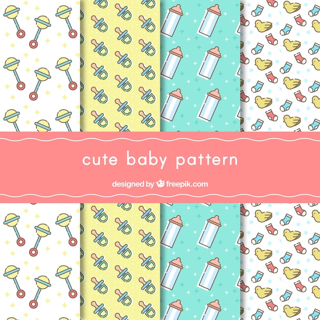 Free vector pack of four cute baby patterns