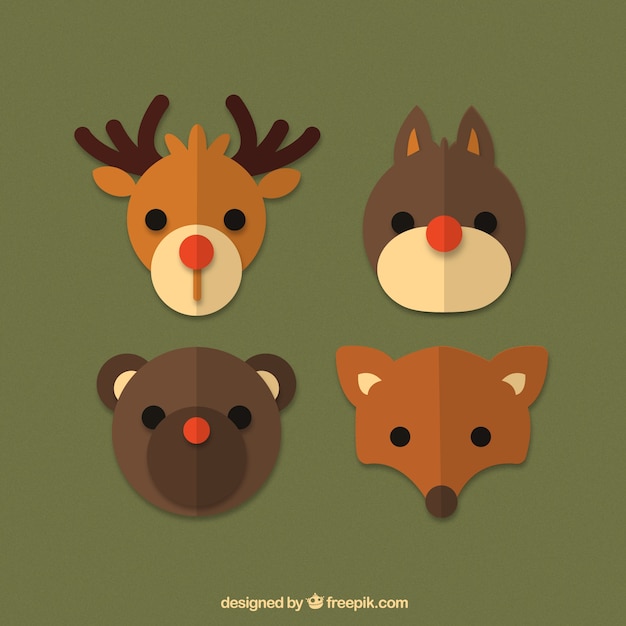 Free vector pack of four cute forest animals in flat design