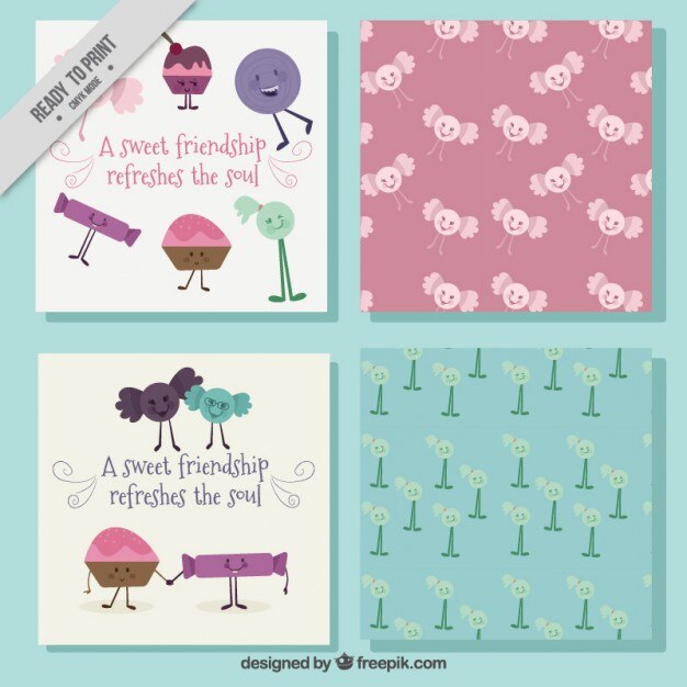 Free Vector pack of four cute friendship greeting cards