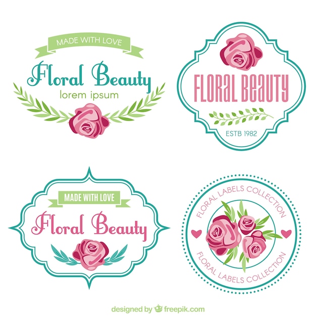 Pack of four cute labels with pink flowers