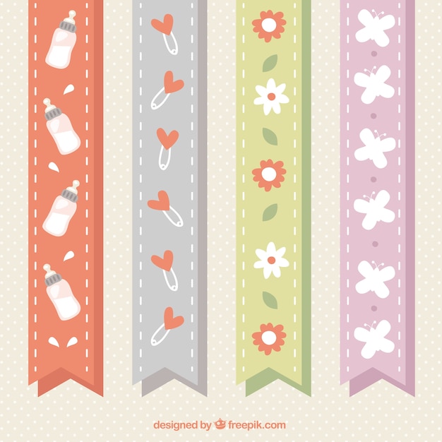 Free vector pack of four cute ribbons in pastel colors