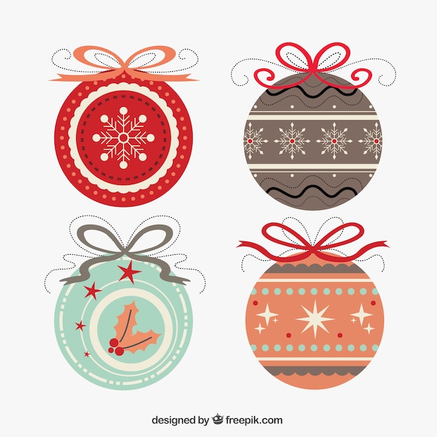 Free vector pack of four decorative christmas balls with bows