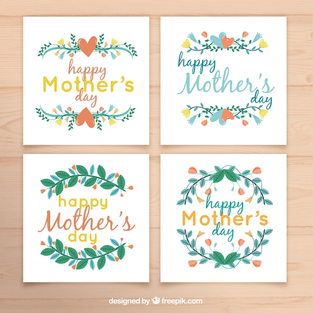 Pack of four decorative floral cards for mother's day