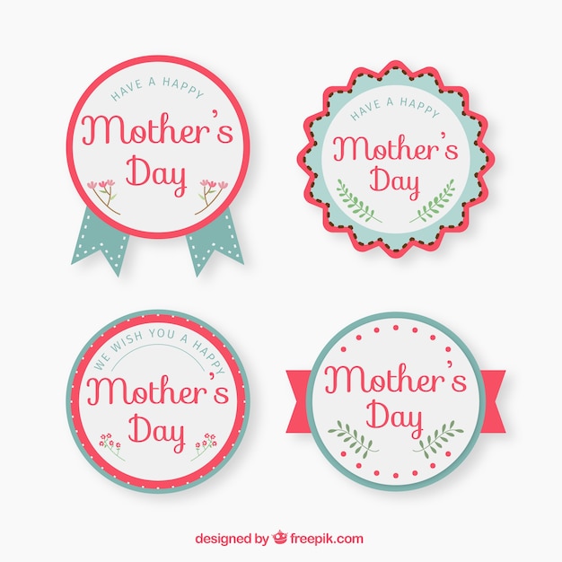 Pack of four decorative mother's day badges in pastel colors