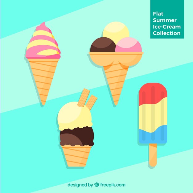 평면 디자인의 4 가지 맛있는 아이스크림 팩