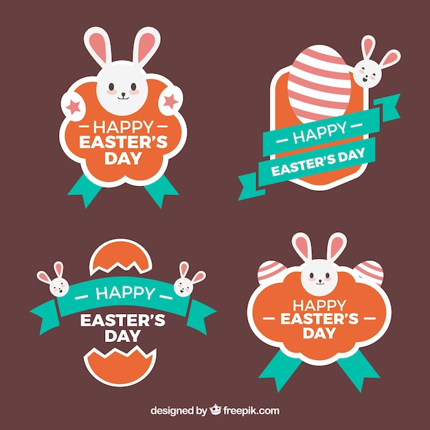 pack of four easter badges with blue ribbons
