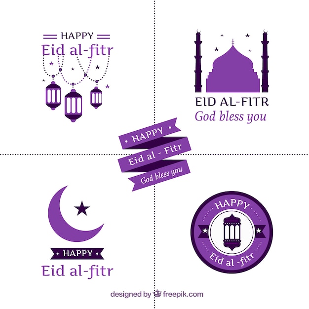 Free vector pack of four eid al fitr cards