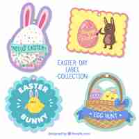 Free vector pack of four fantastic labels ready for easter day