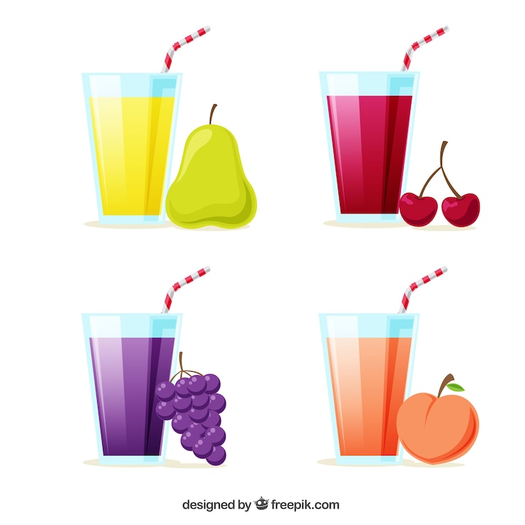 Free Vector pack of four fruit juices