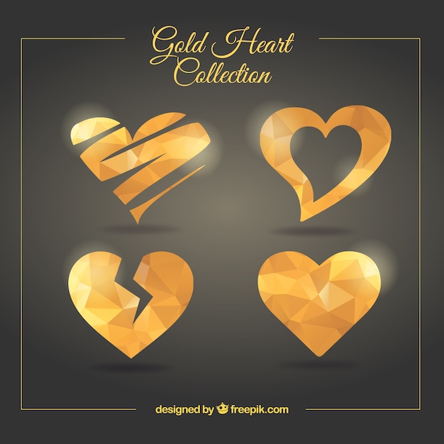 Free vector pack of four golden hearts