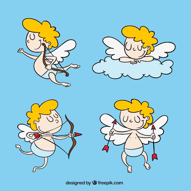 Pack of four hand-drawn cupids