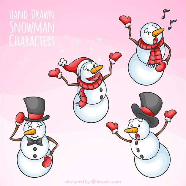 Free Vector pack of four hand-drawn snowmen