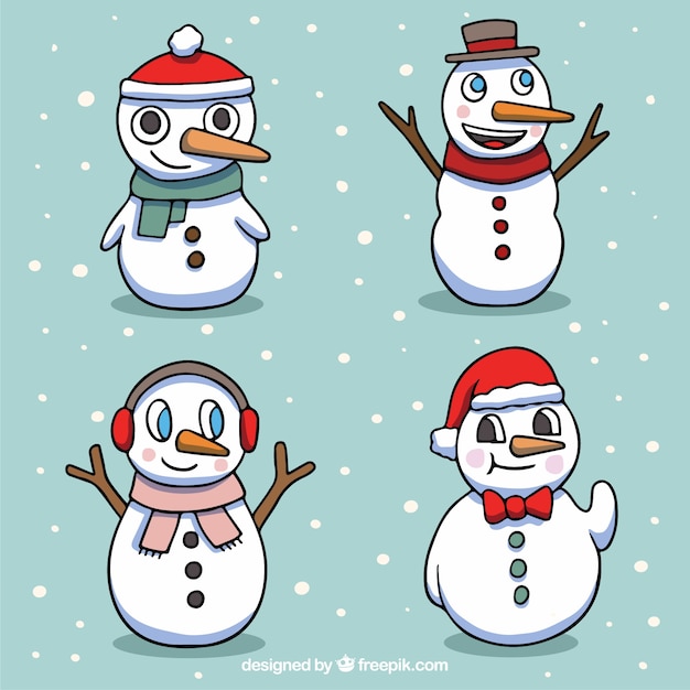 Pack of four hand drawn snowmen