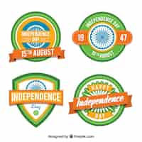 Free vector pack of four india independence day badges