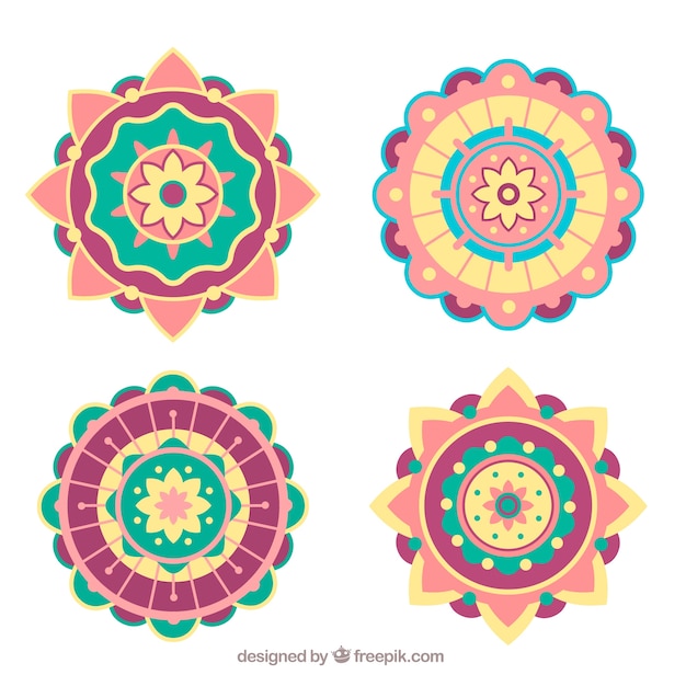 Pack of four mandalas of colors in flat design