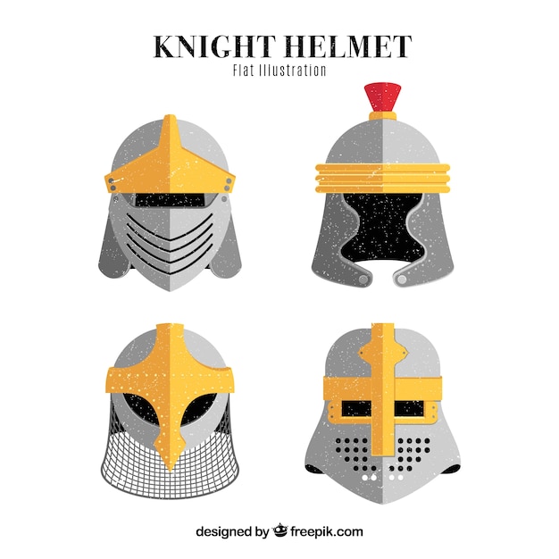 Free vector pack of four metal helmets