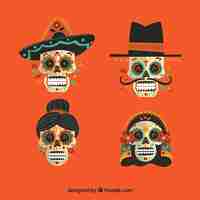 Free vector pack of four mexican skulls