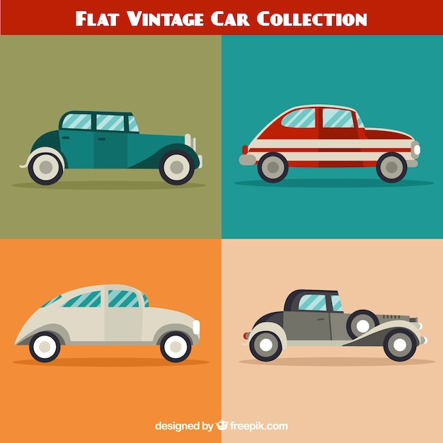 Pack of four old cars in flat design