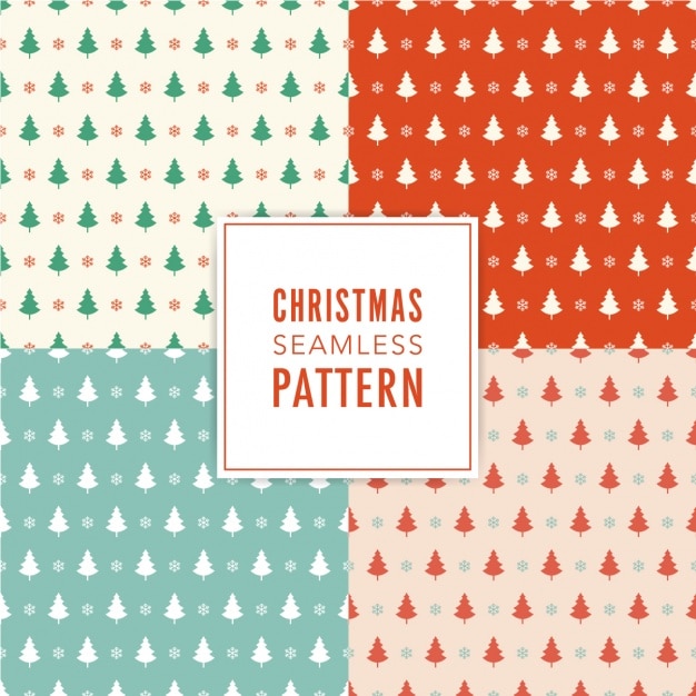 Free vector pack of four patterns with christmas trees in different colors