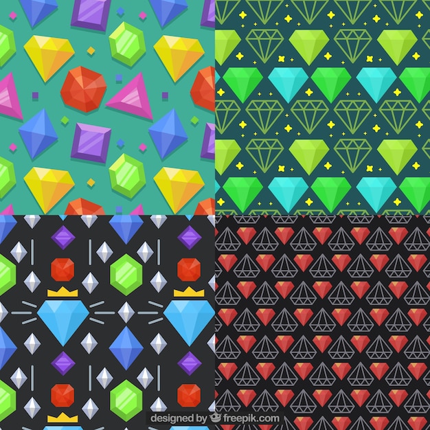 Pack of four patterns with colored gems