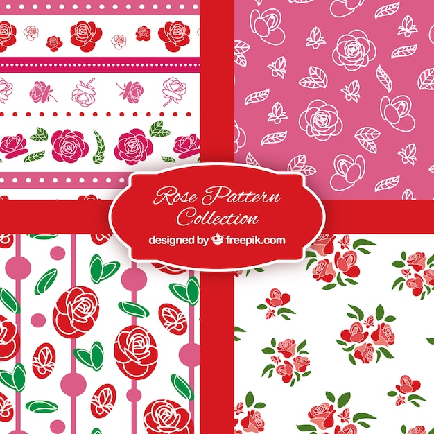 Free vector pack of four patterns with roses