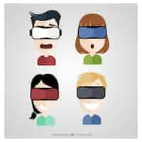 Free vector pack of four people with virtual reality glasses