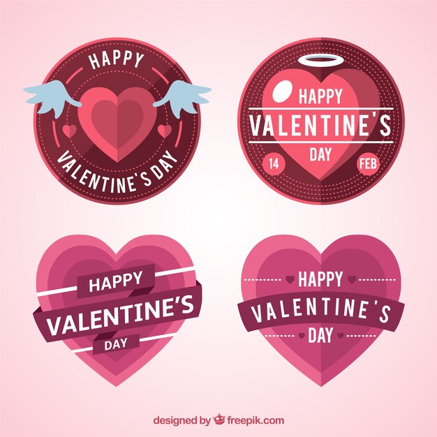 Pack of four pink and red decorative labels for valentine's day