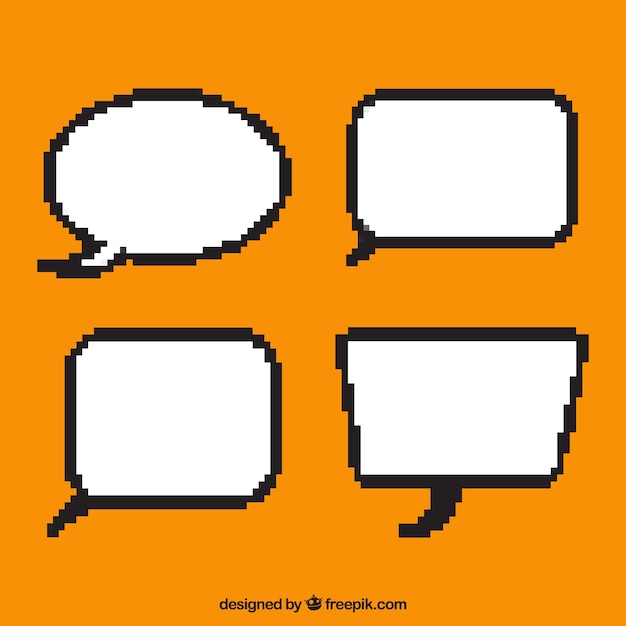 Pack of four pixelated speech bubbles