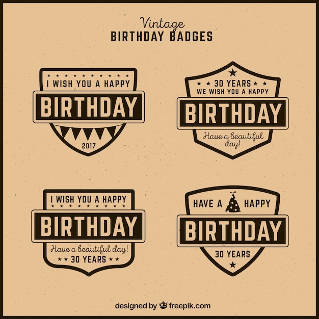 Free vector pack of four retro birthday badges