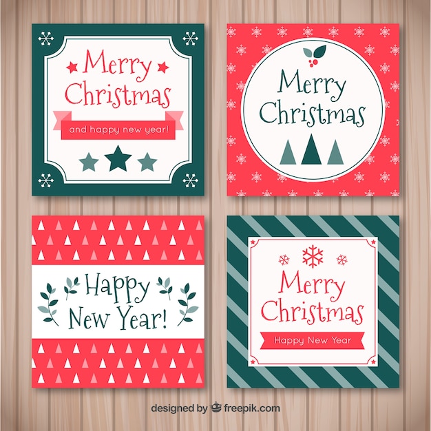 Free vector pack of four retro christmas cards